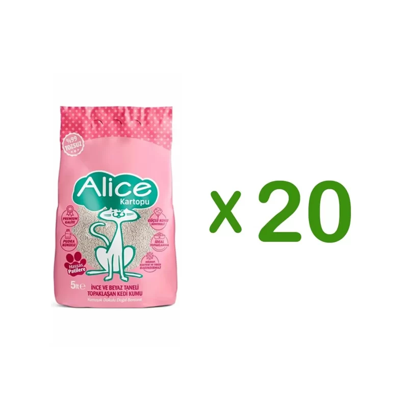 Alice İnce ve Beyaz Taneli Topaklaşan Pudra Kokulu Kedi Kumu