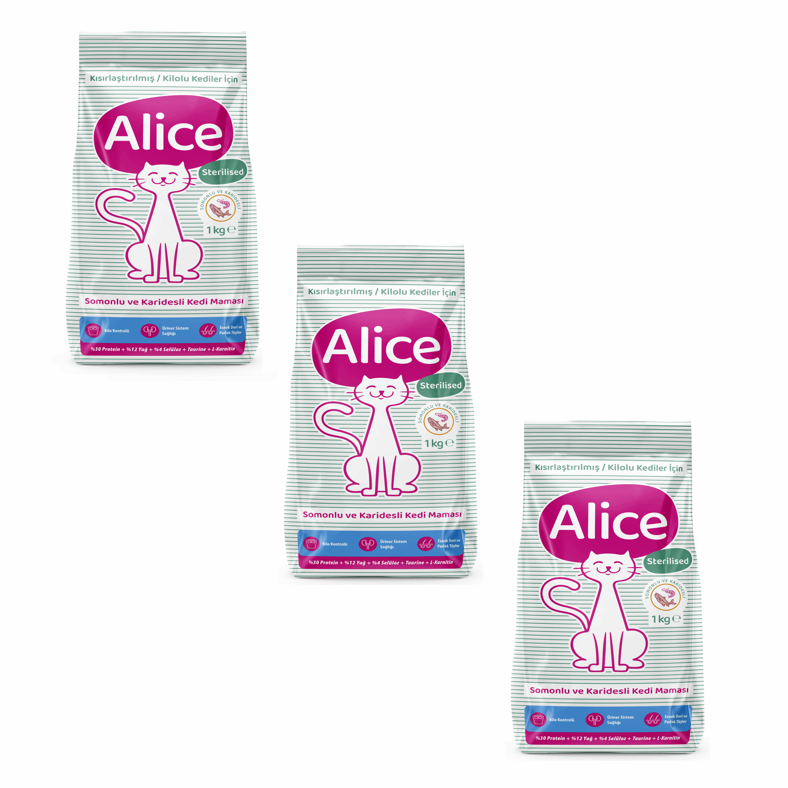 3x1nwlght Alice Light & Sterilised - Kısırlaştırılmış / Kilolu Kediler İçin Super Premium Mama Somonlu Karidesli 3x1 kg - Görsel 1