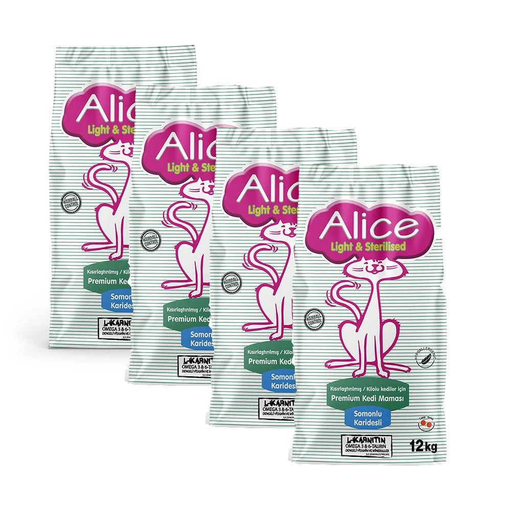 Alice Light & Sterilised - Kısırlaştırılmış / Kilolu Kediler İçin Super Premium Mama Somonlu Karidesli Alice Light & Sterilised - Kısırlaştırılmış / Kilolu Kediler İçin Super Premium Mama Somonlu Karidesli