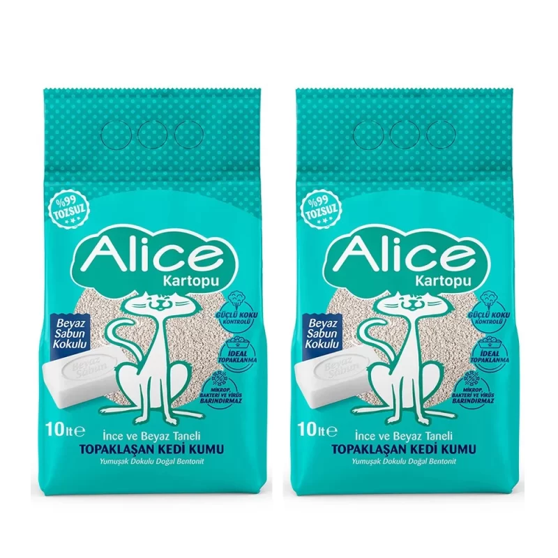 Alice Kartopu İnce Taneli Kedi Kumu/Beyaz Sabun Kokulu 2x10 lt.