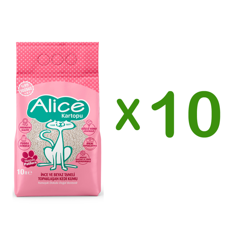 Alice İnce ve Beyaz Taneli Topaklaşan Pudra Kokulu Kedi Kumu