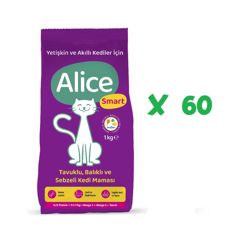 sm60rt Alice Smart Kedi Maması 1 kg x 60 Adet (GEL-AL ÜRÜNÜDÜR, KARGOLANMAZ) - Görsel 1