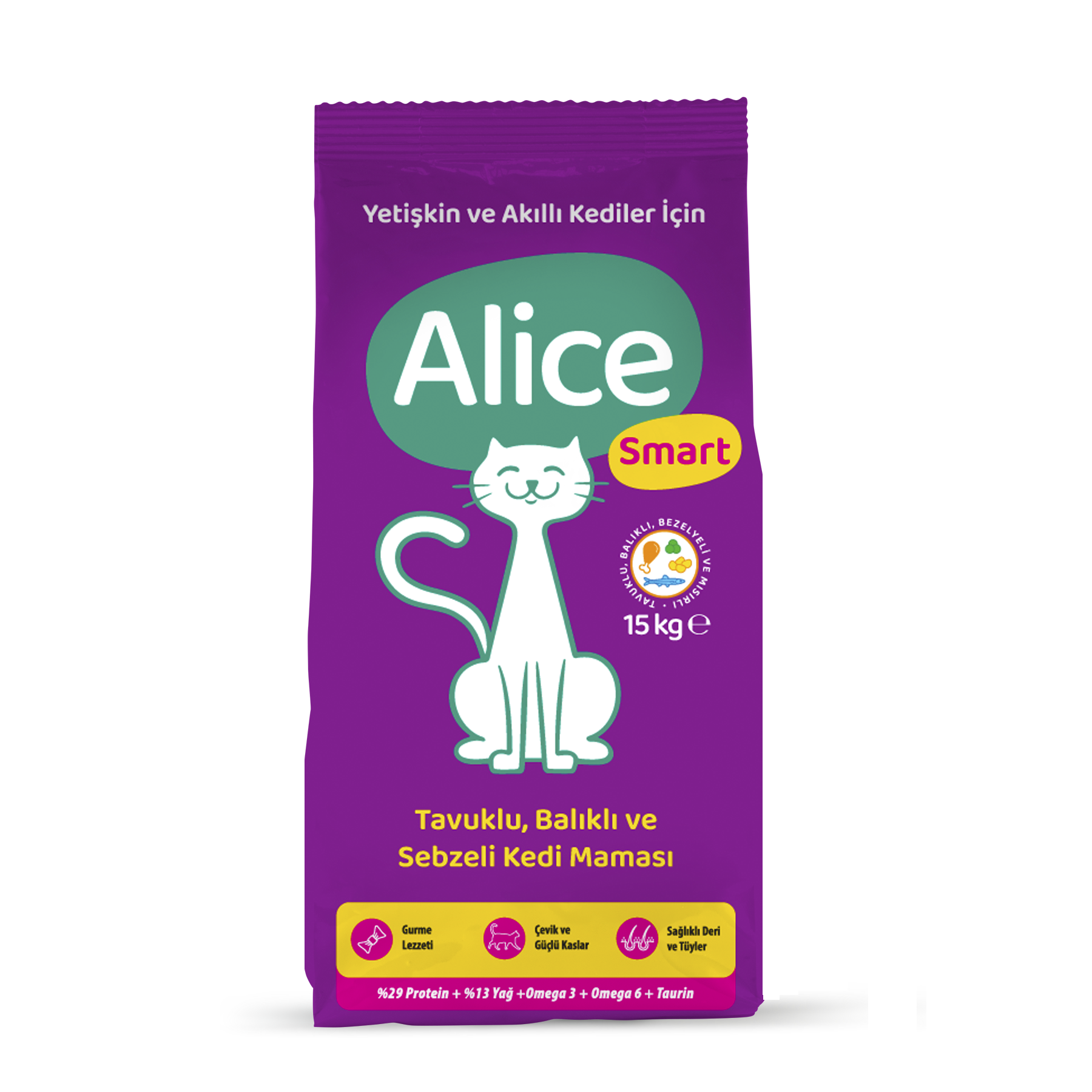 sm15w Alice Smart Tavuklu Balıklı Sebzeli Kedi Maması 15 Kg - Görsel 1