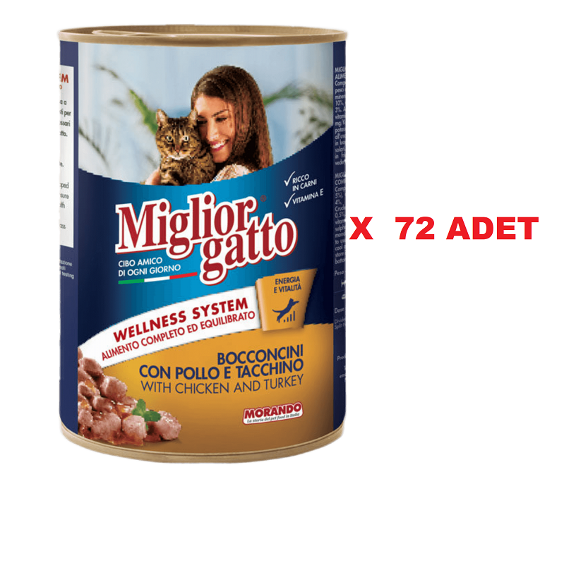 72TVKKNRSV MigliorGatto Tavuk Hindi Chunks Kedi Konserve 405gr 72 ADET (GEL-AL ÜRÜNÜDÜR, KARGOLANMAZ!) - Görsel 1