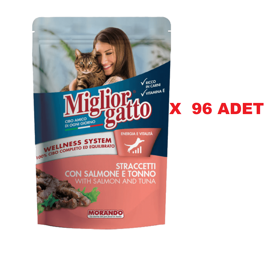 96SOMONPCH MigliorGatto Somon & Ton Parçalı Pouch 100Gr. 96 ADET (GEL-AL ÜRÜNÜDÜR, KARGOLANMAZ!) - Görsel 1