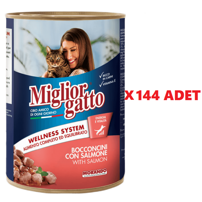 144SMN MigliorGatto Somonlu Chunks Kedi Konserve 405gr 144 ADET (GEL-AL ÜRÜNÜDÜR, KARGOLANMAZ!) - Görsel 1