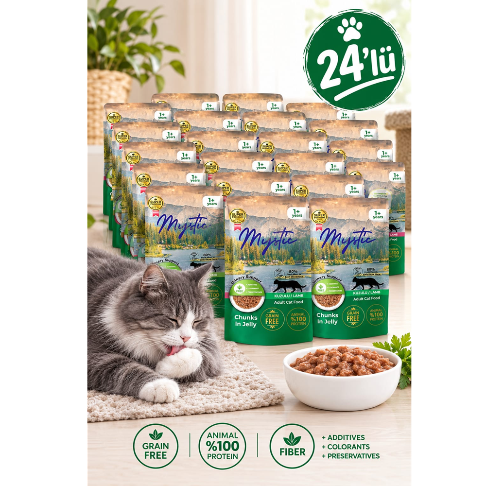 mystckuzukedpocste Mystic Super Premium Tahılsız Pouch Kedi Maması Kuzulu 24 x 85 Gr - Görsel 1